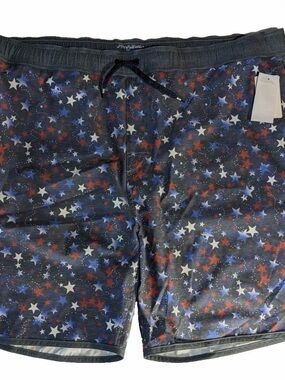 Men's Navy Red Star Print Swim Board Shorts